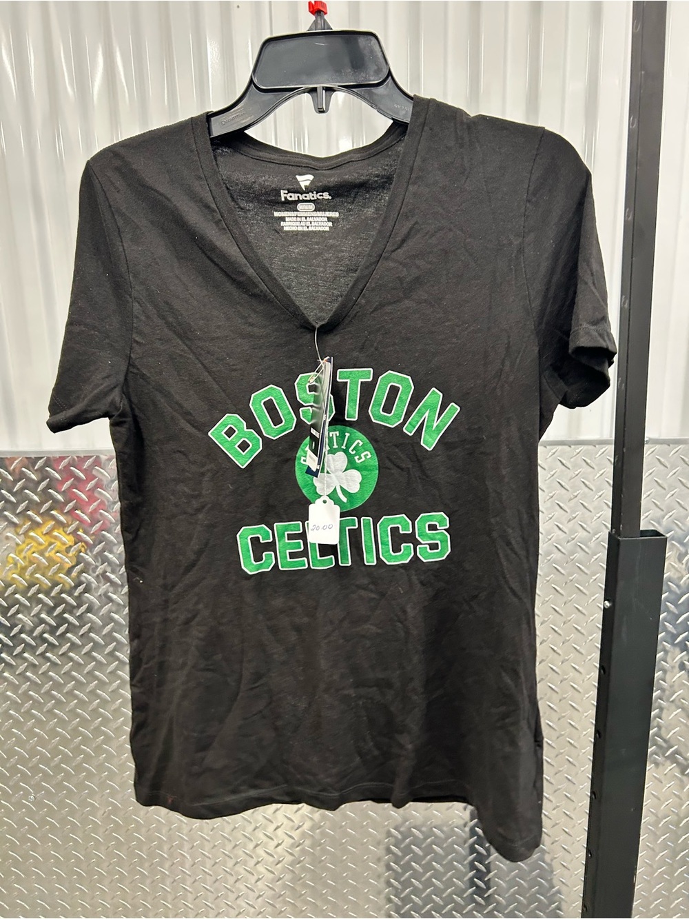 Fanatics Black Boston Celtics V-Neck Tee with Green Logo